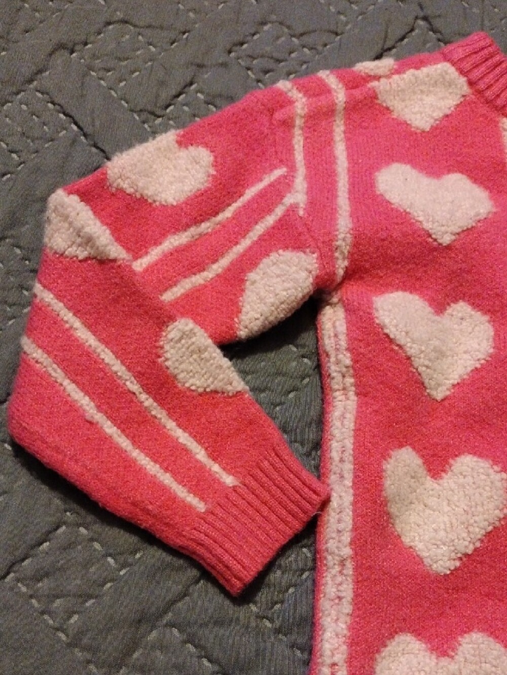 Andy & Evan Kids Pink Sweater with Cream Heart Pattern - Picture 4 of 7